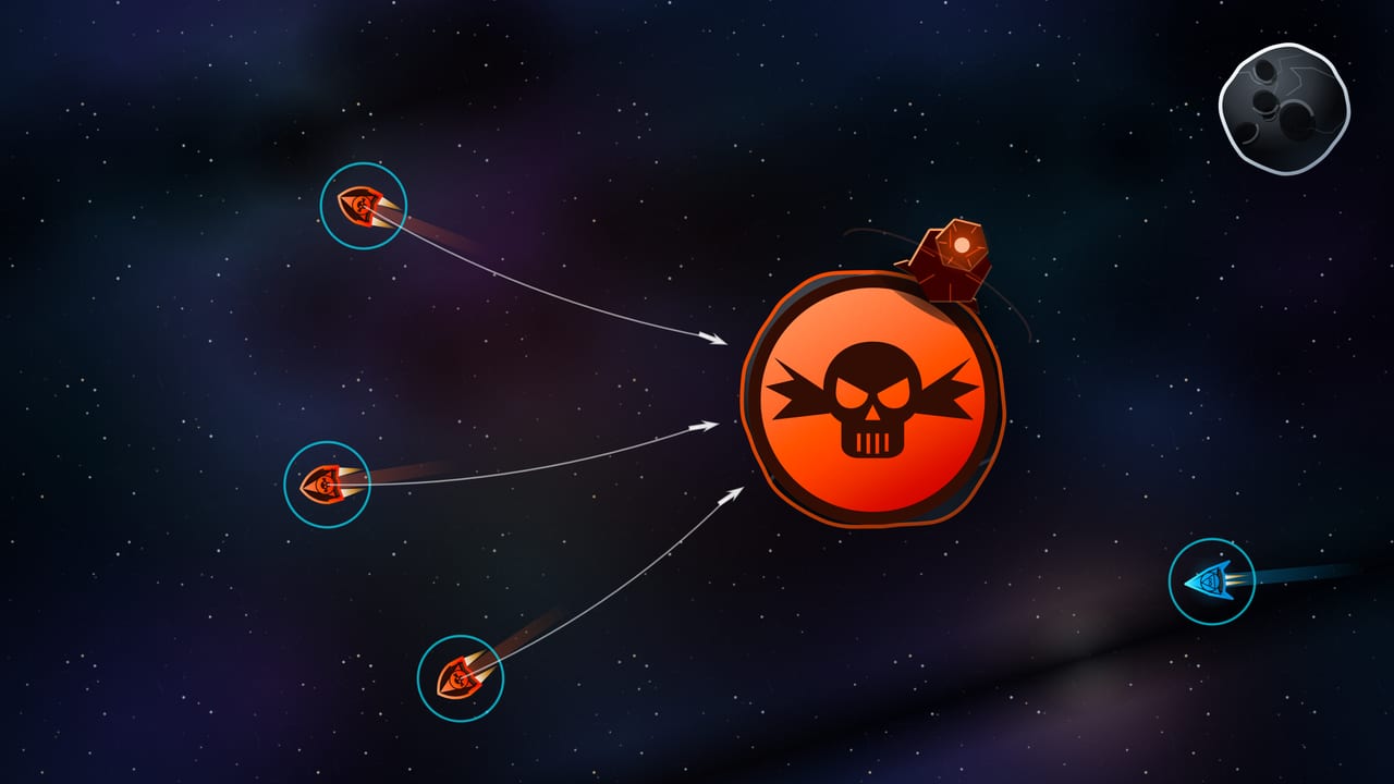 Three Bone Collector ships hauling a single claimed asteroid home together on harpoon ropes