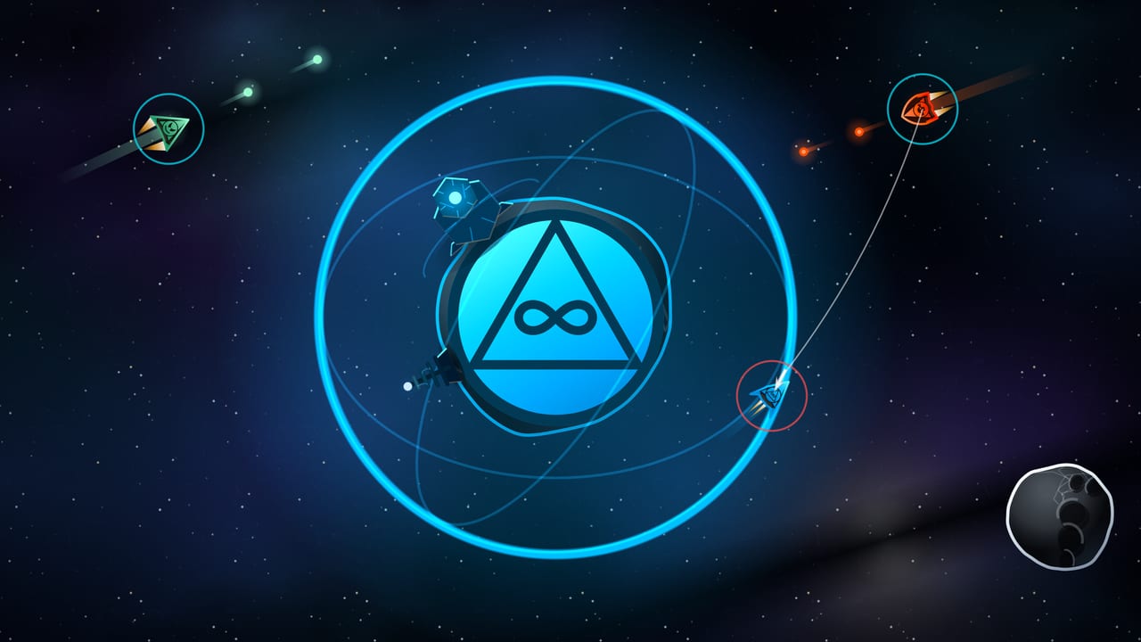 A shield dome holding over a claimed asteroid base while enemy ion fire dies against the bubble from two directions