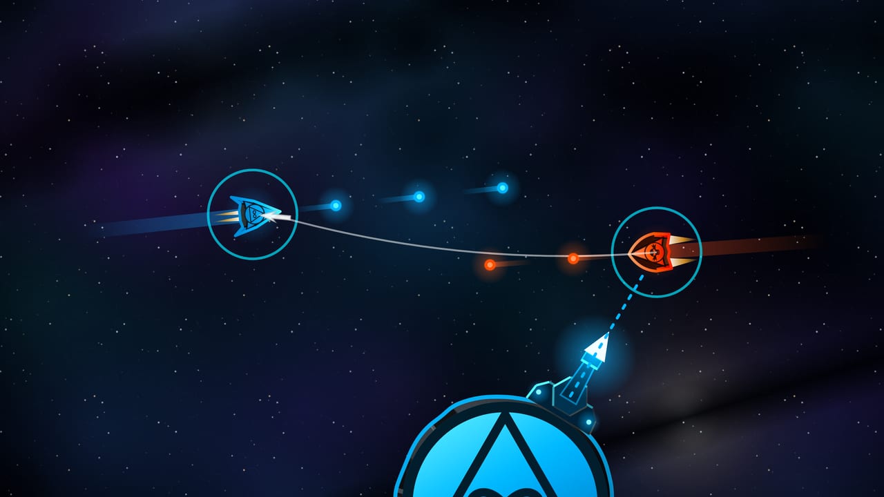Two ships trading ion-pulse fire across an asteroid field